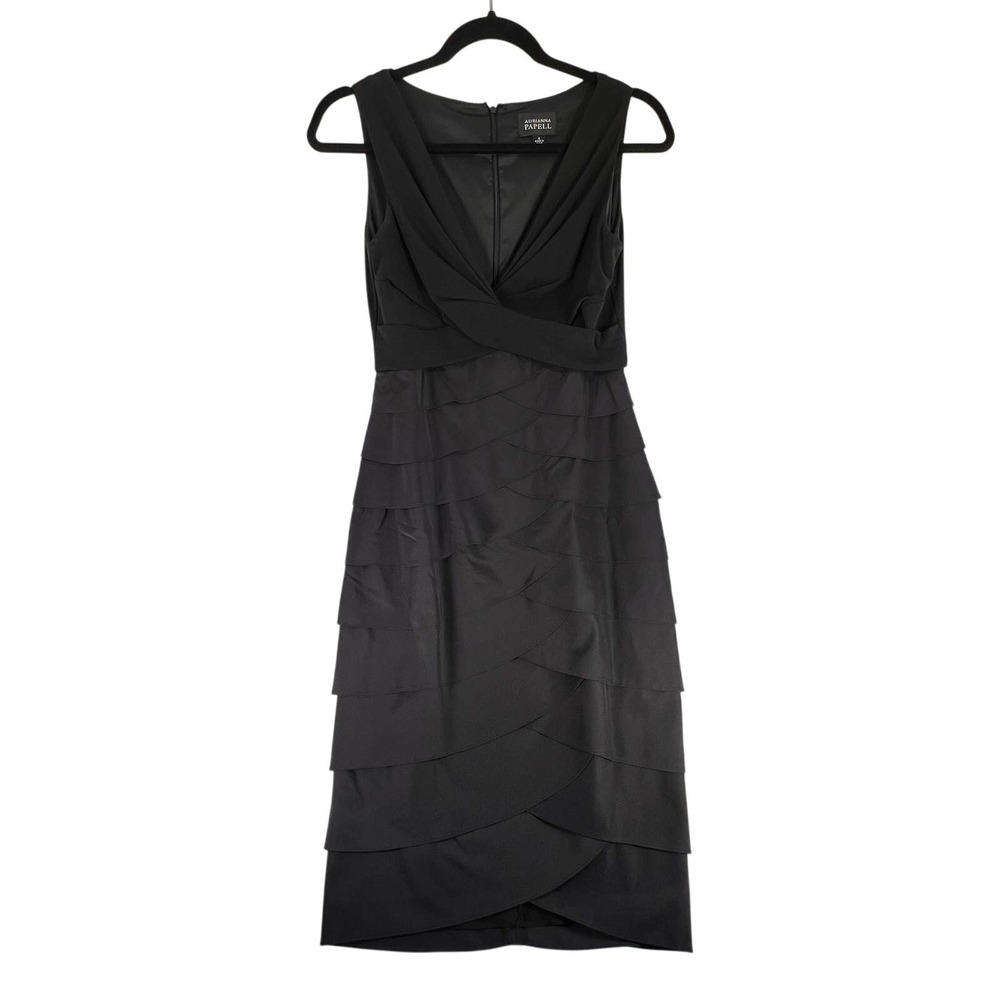 Adrianna Papell Dress -Womens 4-Party Black Tier Ruffle Shutter Sleeveless